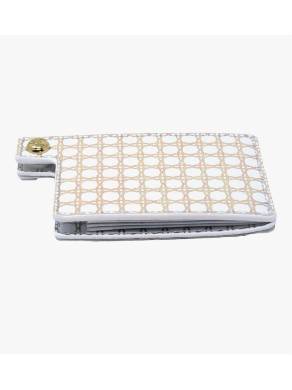 NEW Lilly Pulitzer Expandable Phone Pocket Gold Metallic Caning Snap Closure